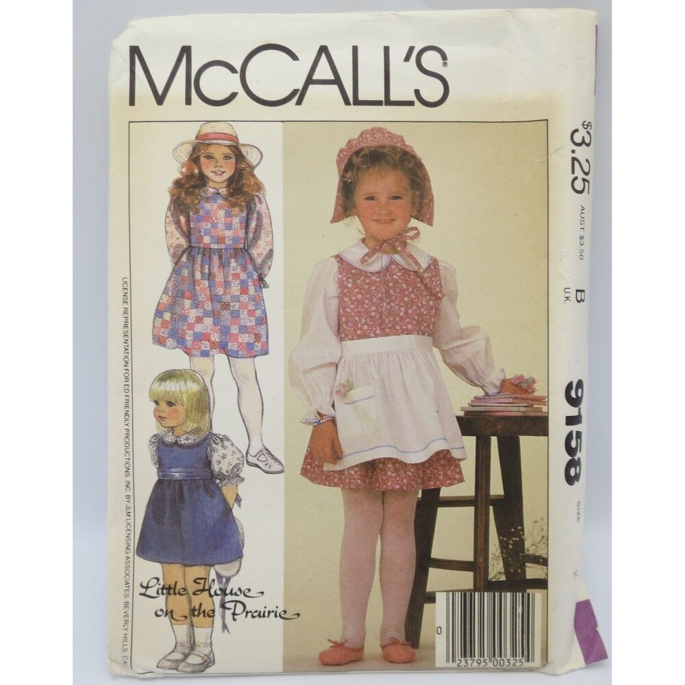 McCall's 9158 Children's Blouse Jumper Apron Bonnet Sizes 2-8 Little House
